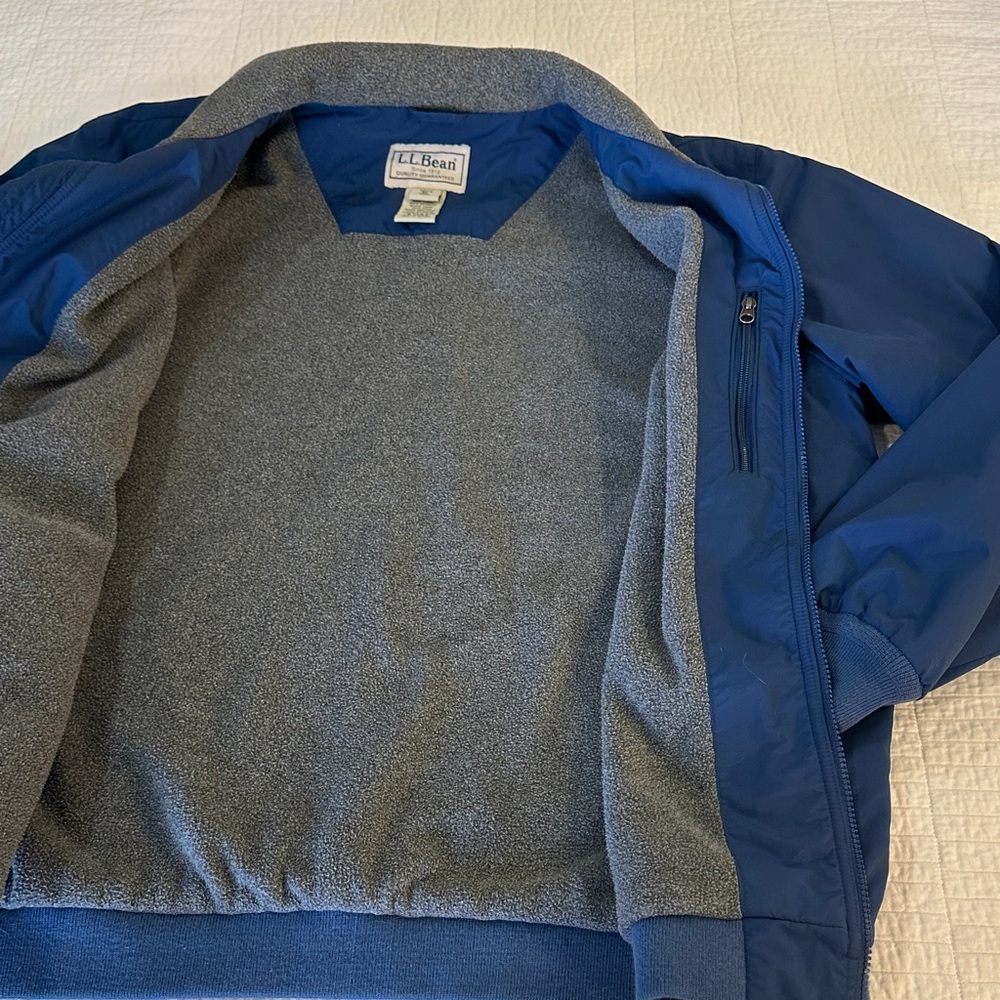 L.L.Bean Warm Up Jacket Fleece Lined Nylon Windbreaker Blue XLT - Picture 4 of 9